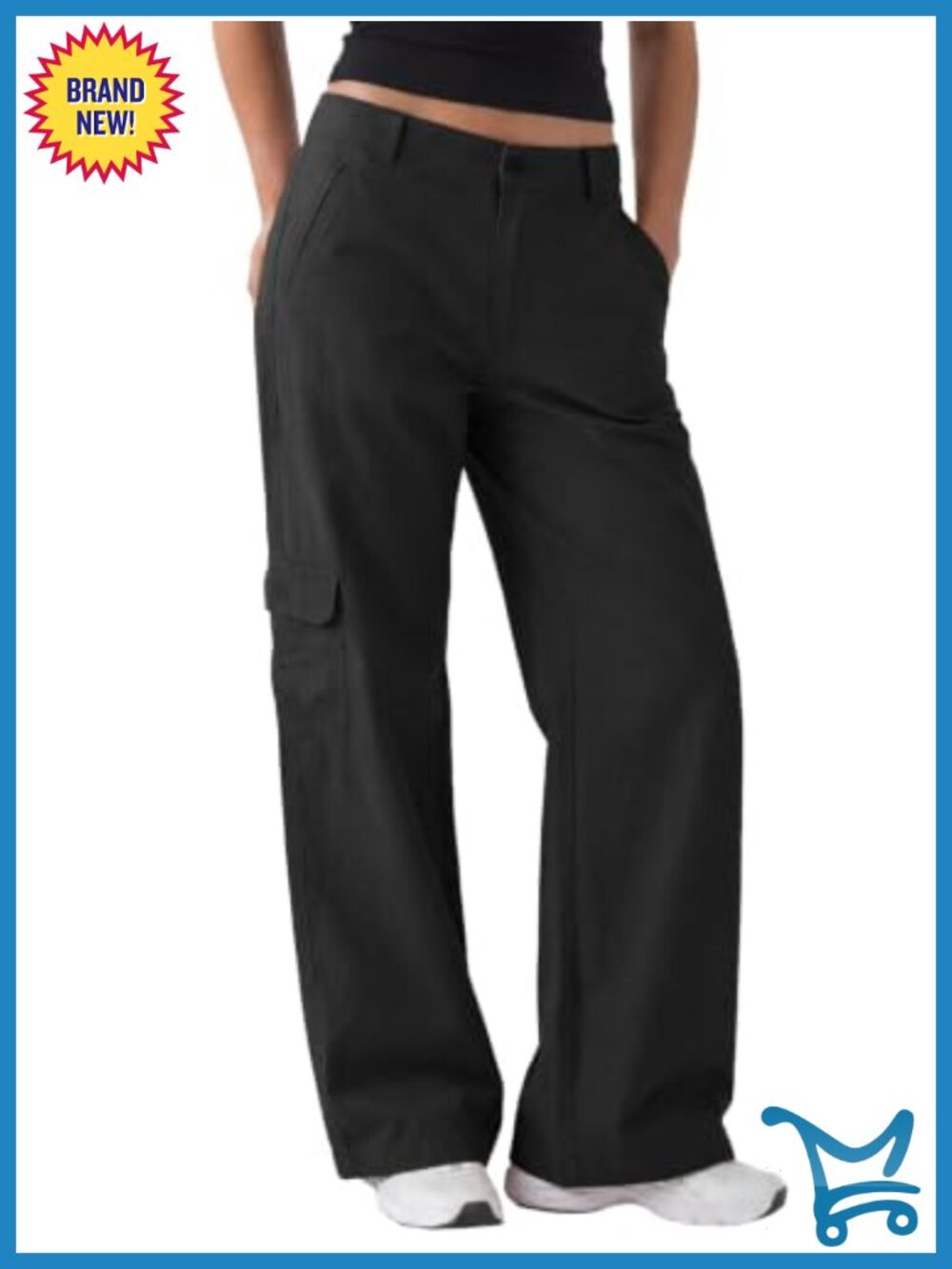 High Waist Washed Cotton Cargo Pants Wide Leg Work Pants